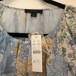 J. Crew Women's Blue Multi Zinnia-Floral Lined Crinkle Chiffon Top Blouse L